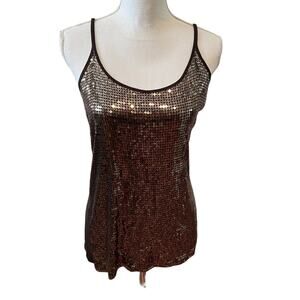 Michael Kors Metallic Sequin Tank Top Chocolate Brown M